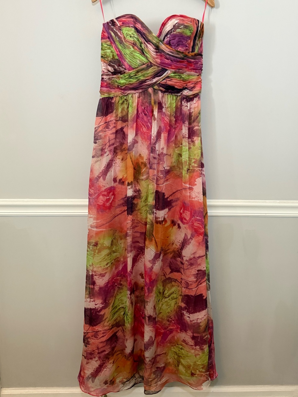 JS Boutique colorful watercolor strapless formal maxi dress. 12